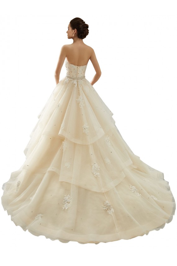 Erschwingliche Elfenbein & Champagner Prinzessin Kapelle-schleppe Tüll Spitze Brautkleider