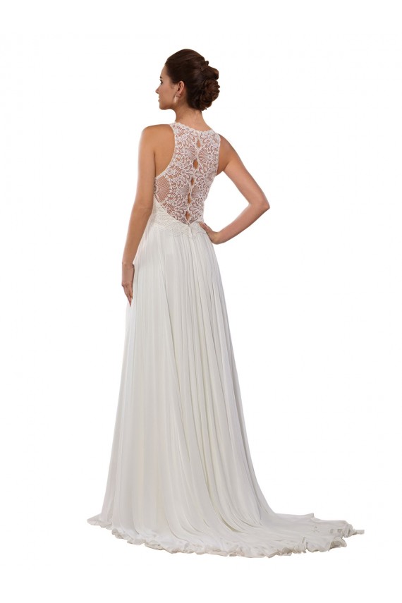 Erschwingliche Elfenbein Etui Illusion Ausschnitt Kapelle-schleppe Chiffon Brautkleider