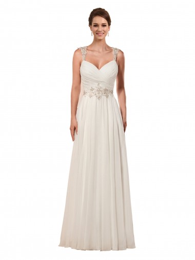 Erschwingliche Elfenbein Etui Kapelle-schleppe Chiffon Brautkleider
