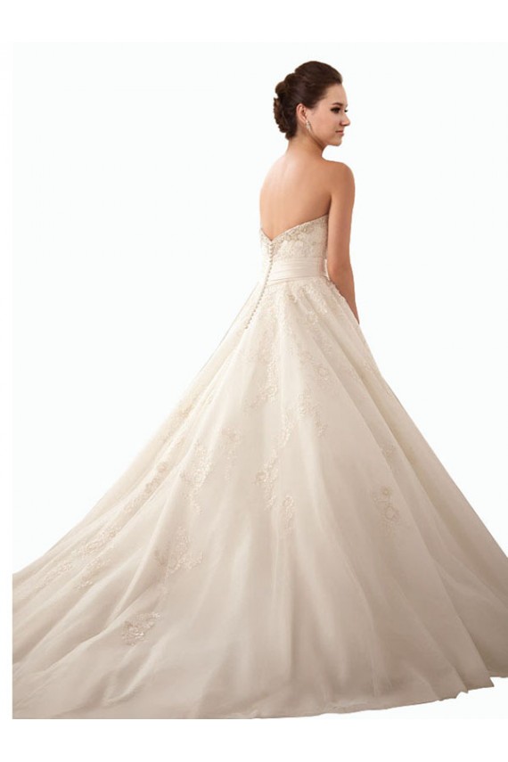 Erschwingliche Elfenbein Prinzessin Kapelle-schleppe Satin Tüll Spitze Brautkleider