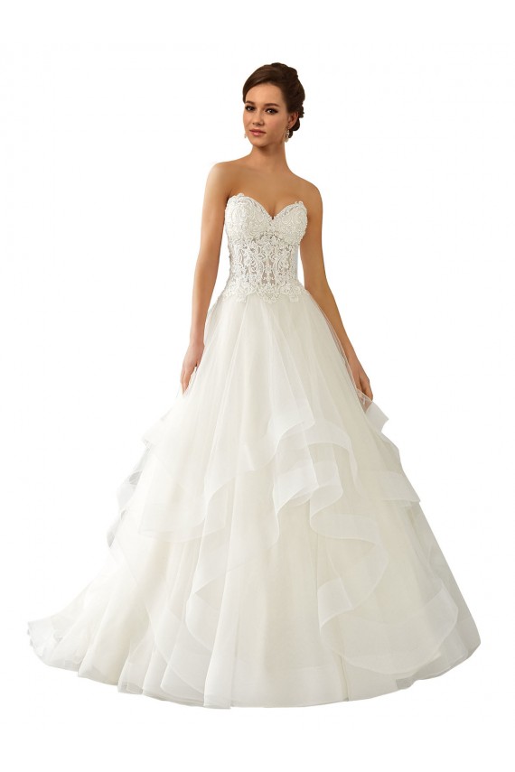 Erschwingliche Elfenbein Prinzessin Kapelle-schleppe Satin Tüll Spitze Brautkleider