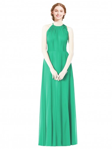 Erschwingliche Emerald A-Linien Neckholder Chiffon Lange Brautjungfernkleider