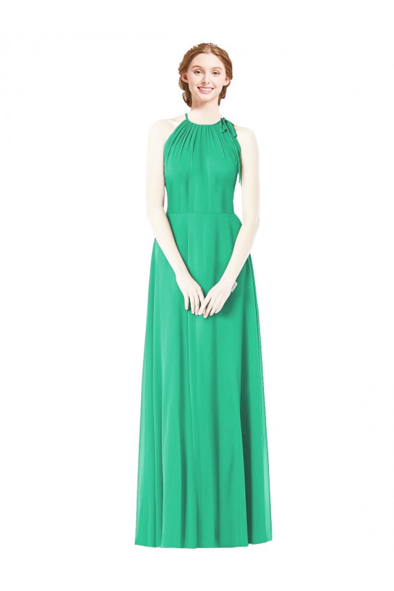 Erschwingliche Emerald A-Linien Neckholder Chiffon Lange Brautjungfernkleider