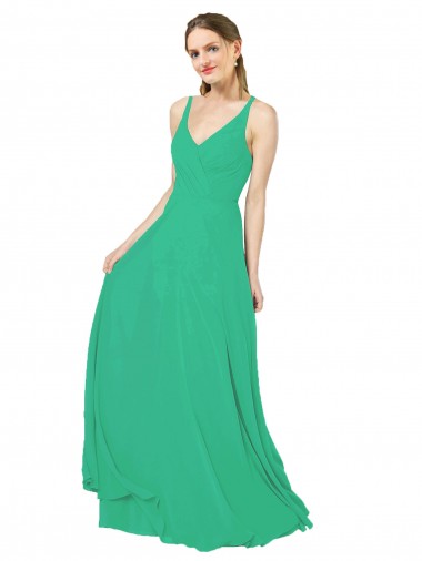 Erschwingliche Emerald Etui V-Ausschnitt Chiffon Lange Brautjungfernkleider