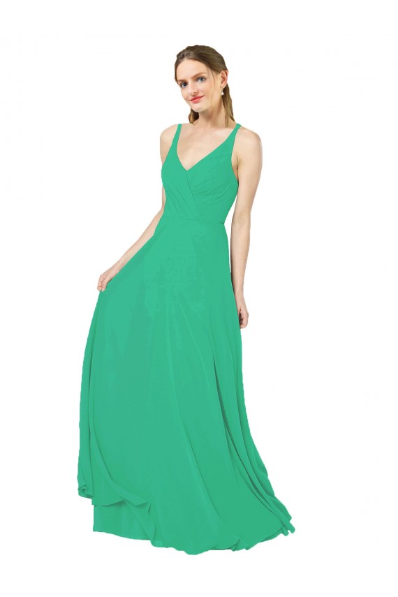 Erschwingliche Emerald Etui V-Ausschnitt Chiffon Lange Brautjungfernkleider