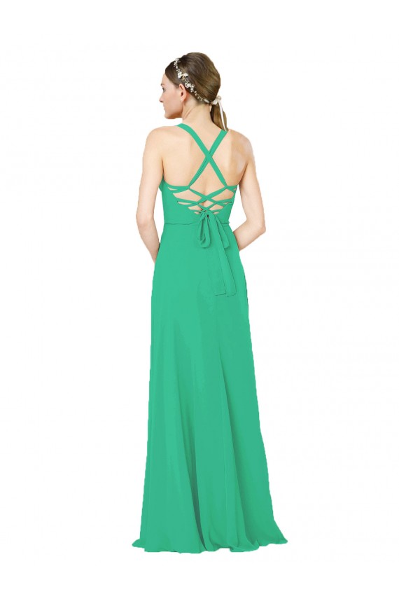 Erschwingliche Emerald Etui V-Ausschnitt Chiffon Lange Brautjungfernkleider