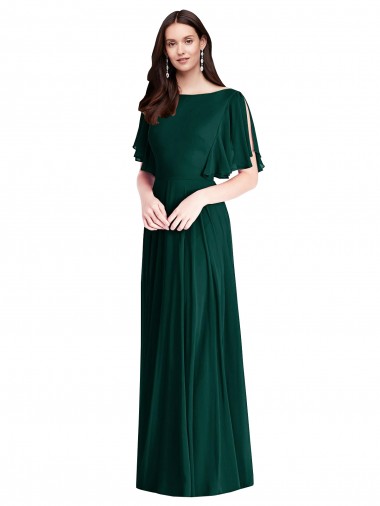 Erschwingliche Evergrün A-Linien Chiffon Lange Brautjungfernkleider