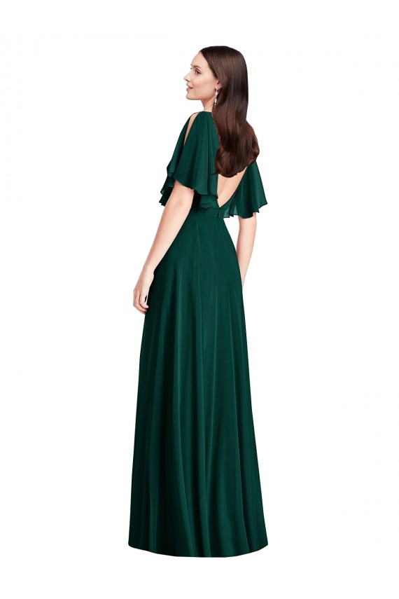 Erschwingliche Evergrün A-Linien Chiffon Lange Brautjungfernkleider