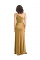 Erschwingliche Gold A-Linien Eine-Schulter Stretch-Satin Lange Formale Brautjungfernkleider / Abendkleider / Abiballkleider