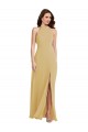 Erschwingliche Gold A-Linien Neckholder Chiffon Lange Brautjungfernkleider