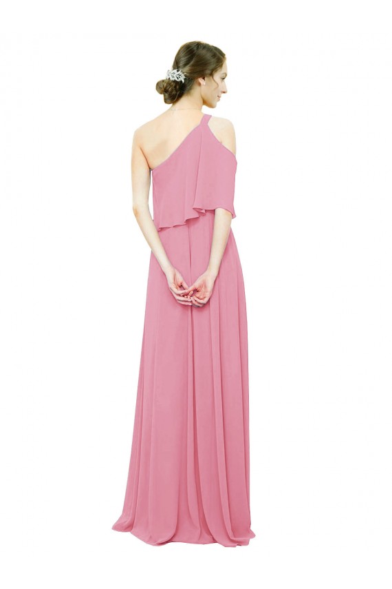 Erschwingliche Hautrosa A-Linien Eine-Schulter Chiffon Lange Brautjungfernkleider