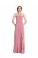 Erschwingliche Hautrosa A-Linien Neckholder Chiffon Lange Brautjungfernkleider