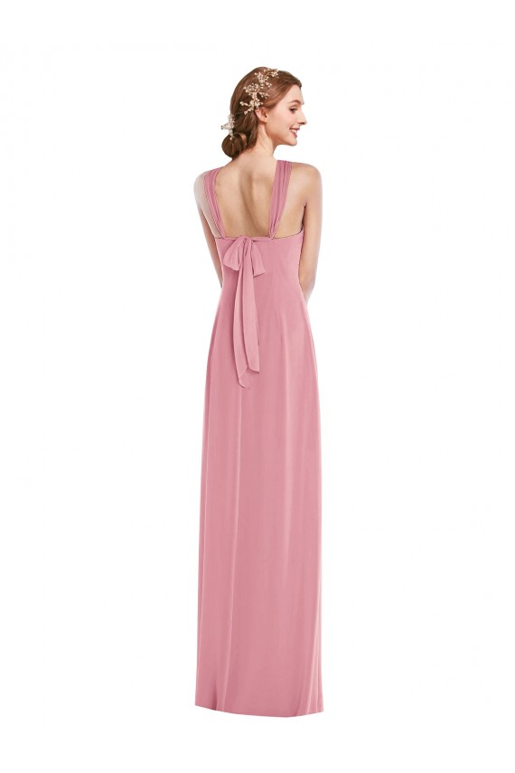 Erschwingliche Hautrosa A-Linien Neckholder Chiffon Lange Brautjungfernkleider