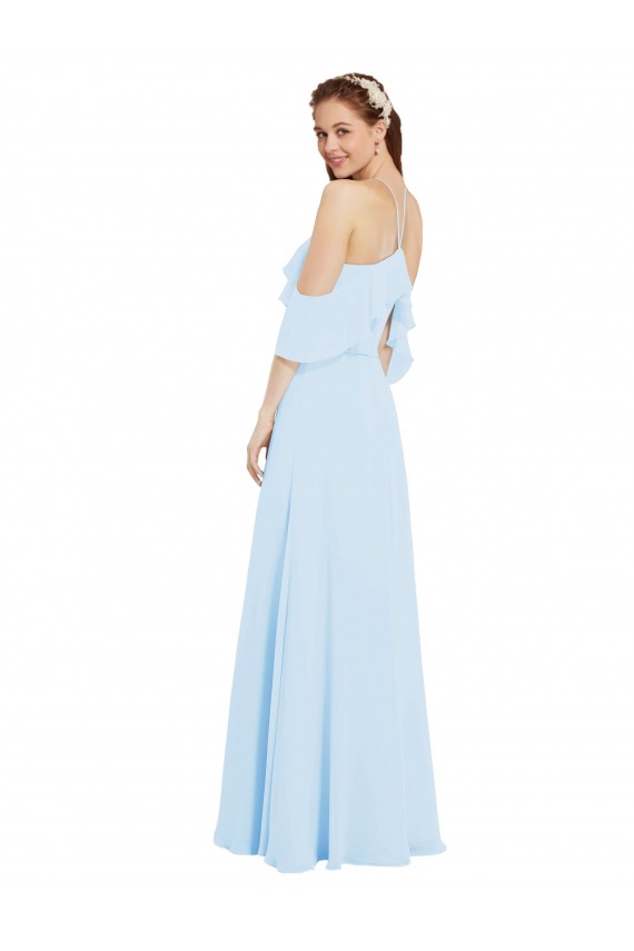 Erschwingliche Helles Himmelblau A-Linien Neckholder Chiffon Lange Brautjungfernkleider