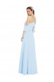 Erschwingliche Helles Himmelblau A-Linien Neckholder Chiffon Lange Brautjungfernkleider