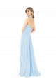 Erschwingliche Helles Himmelblau A-Linien Neckholder Stehkragen Ausschnitt Chiffon Lange Brautjungfernkleider