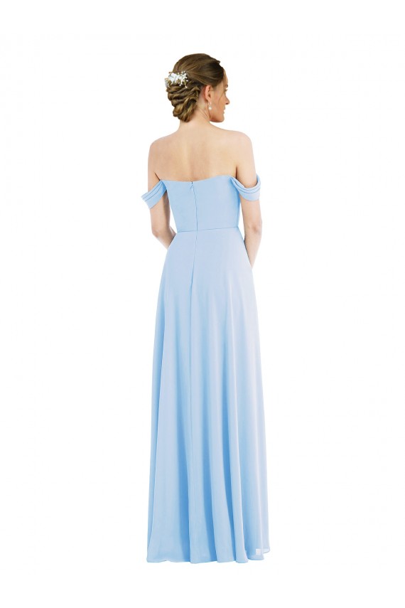 Erschwingliche Helles Himmelblau A-Linien Off-Schulter Chiffon Lange Formale Brautjungfernkleider / Abendkleider