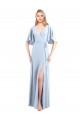 Erschwingliche Helles Himmelblau A-Linien V-Ausschnitt Chiffon Lange Brautjungfernkleider