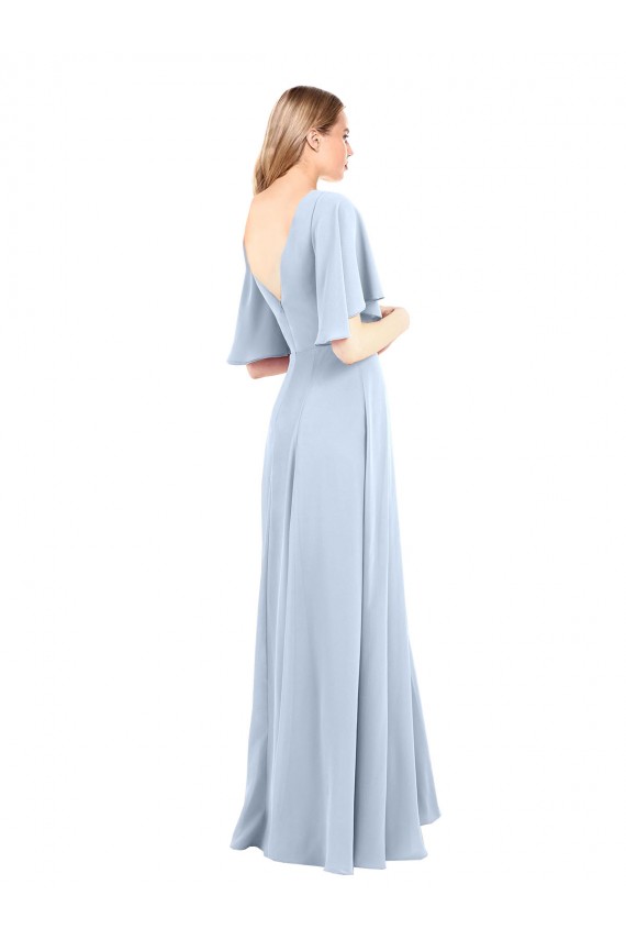 Erschwingliche Helles Himmelblau A-Linien V-Ausschnitt Chiffon Lange Brautjungfernkleider