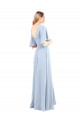 Erschwingliche Helles Himmelblau A-Linien V-Ausschnitt Chiffon Lange Brautjungfernkleider