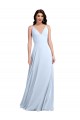 Erschwingliche Helles Himmelblau A-Linien V-Ausschnitt Chiffon Lange Brautjungfernkleider