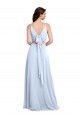 Erschwingliche Helles Himmelblau A-Linien V-Ausschnitt Chiffon Lange Brautjungfernkleider