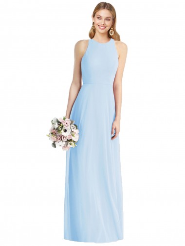 Erschwingliche Helles Himmelblau Trompete Neckholder Chiffon Lange Brautjungfernkleider