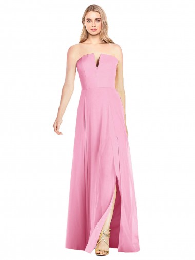 Erschwingliche Hot Rosa Trompete V-Ausschnitt Trägerlos Chiffon Lange Brautjungfernkleider