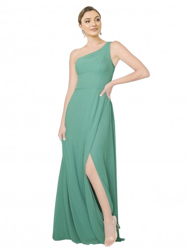Erschwingliche Isländisches Silber A-Linien Eine-Schulter Trägerlos Chiffon Lange Brautjungfernkleider