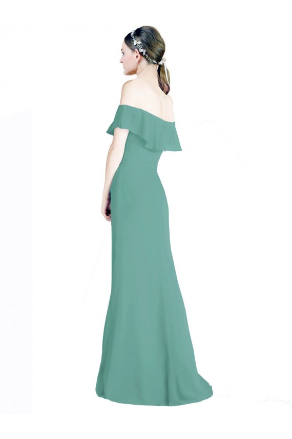 Erschwingliche Isländisches Silber A-Linien Off-Schulter Chiffon Lange Brautjungfernkleider