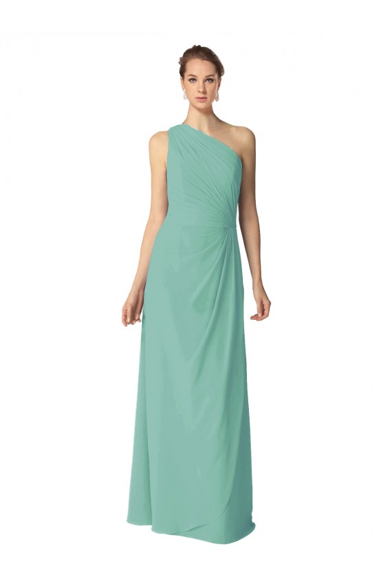 Erschwingliche Jade A-Linien Eine-Schulter Chiffon Lange Brautjungfernkleider