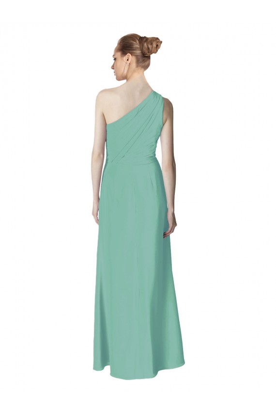 Erschwingliche Jade A-Linien Eine-Schulter Chiffon Lange Brautjungfernkleider
