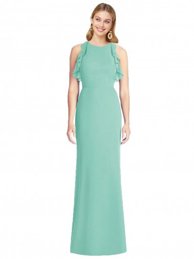 Erschwingliche Jade Meerjungfrau Juwel Ausschnitt Chiffon Lange Brautjungfernkleider