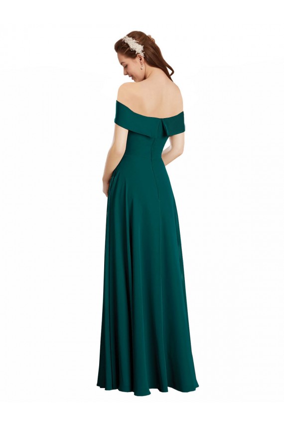 Erschwingliche Jagdgrün A-Linien Off-Schulter Chiffon Lange Brautjungfernkleider