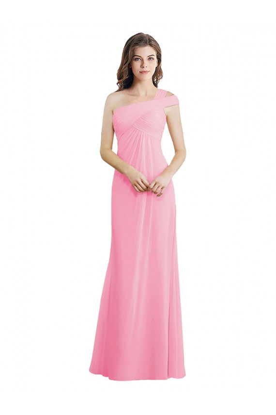 Erschwingliche Kaum Rosa A-Linien Eine-Schulter Chiffon Lange Brautjungfernkleider