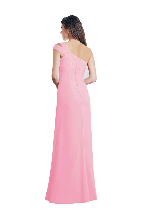 Erschwingliche Kaum Rosa A-Linien Eine-Schulter Chiffon Lange Brautjungfernkleider