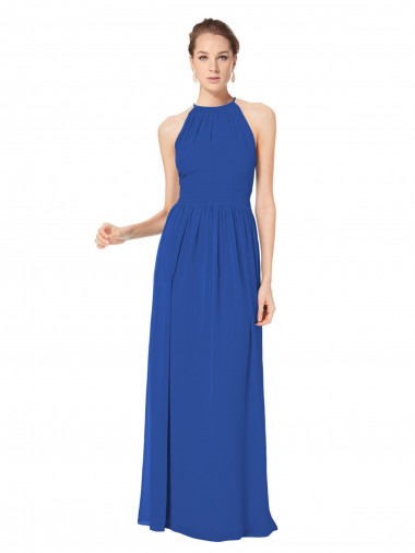 Erschwingliche Königsblau A-Linien Neckholder Chiffon Lange Brautjungfernkleider