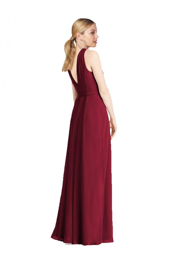 Erschwingliche Königsblau A-Linien Neckholder Chiffon Lange Brautjungfernkleider