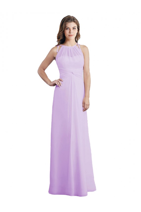 Erschwingliche Lila A-Linien Neckholder Chiffon Lange Brautjungfernkleider
