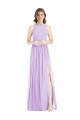 Erschwingliche Lila A-Linien Neckholder Chiffon Lange Brautjungfernkleider