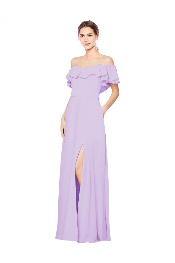 Erschwingliche Lila A-Linien Off-Schulter Trägerlos Chiffon Lange Brautjungfernkleider