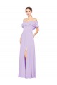 Erschwingliche Lila A-Linien Off-Schulter Trägerlos Chiffon Lange Brautjungfernkleider