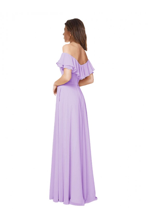 Erschwingliche Lila A-Linien Off-Schulter Trägerlos Chiffon Lange Brautjungfernkleider