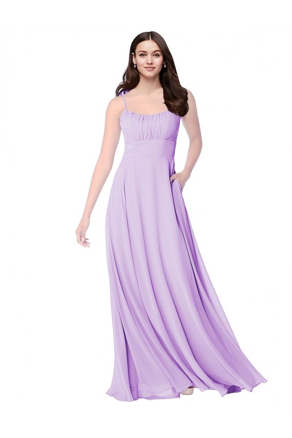 Erschwingliche Lila A-Linien Scoop Chiffon Lange Brautjungfernkleider