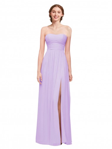 Erschwingliche Lila A-Linien Trägerlos Chiffon Lange Brautjungfernkleider