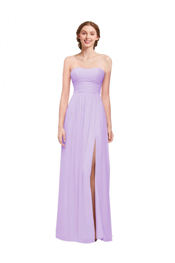 Erschwingliche Lila A-Linien Trägerlos Chiffon Lange Brautjungfernkleider