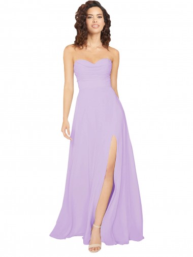 Erschwingliche Lila A-Linien Trägerlos Chiffon Lange Brautjungfernkleider
