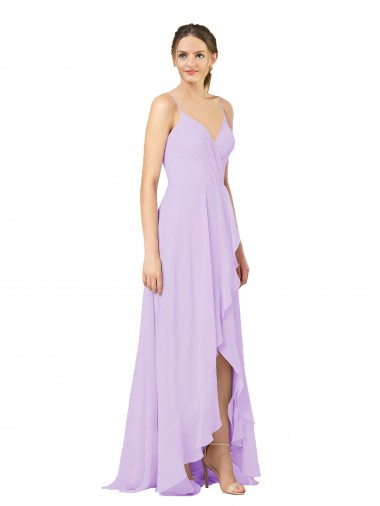 Erschwingliche Lila Etui V-Ausschnitt Chiffon Lange Brautjungfernkleider