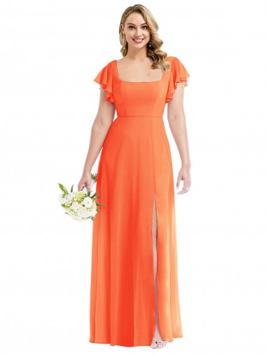 Erschwingliche Mandarinen-Tango A-Linien Quadrat Ausschnitt Chiffon Lange Brautjungfernkleider