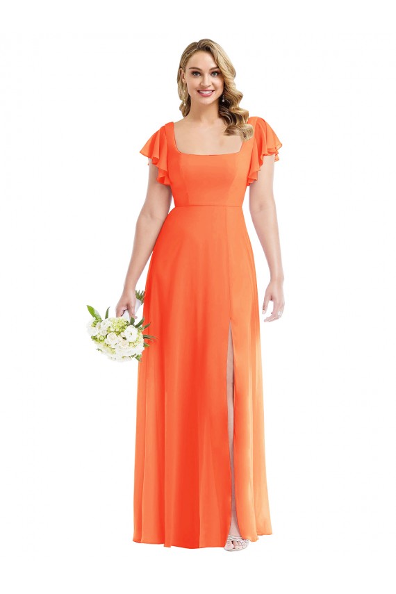 Erschwingliche Mandarinen-Tango A-Linien Quadrat Ausschnitt Chiffon Lange Brautjungfernkleider